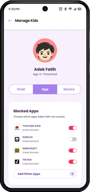 Bina parent app — manage kids and blocked apps
